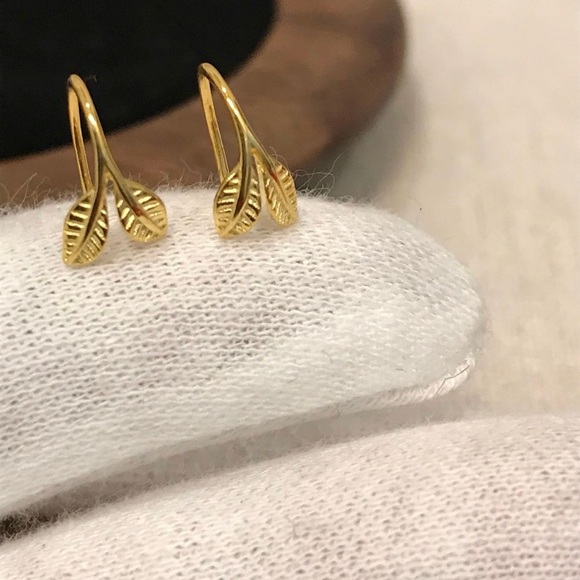 Leaf Earrings,Leaf Hoop Earrings cute Hoop Earrings 925 Sterling Silver Earrings - Picture 11 of 11